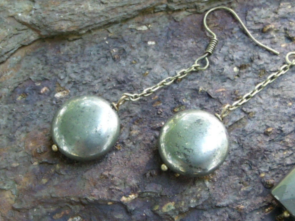 Pendulum - Pyrite and Brass Earrings
