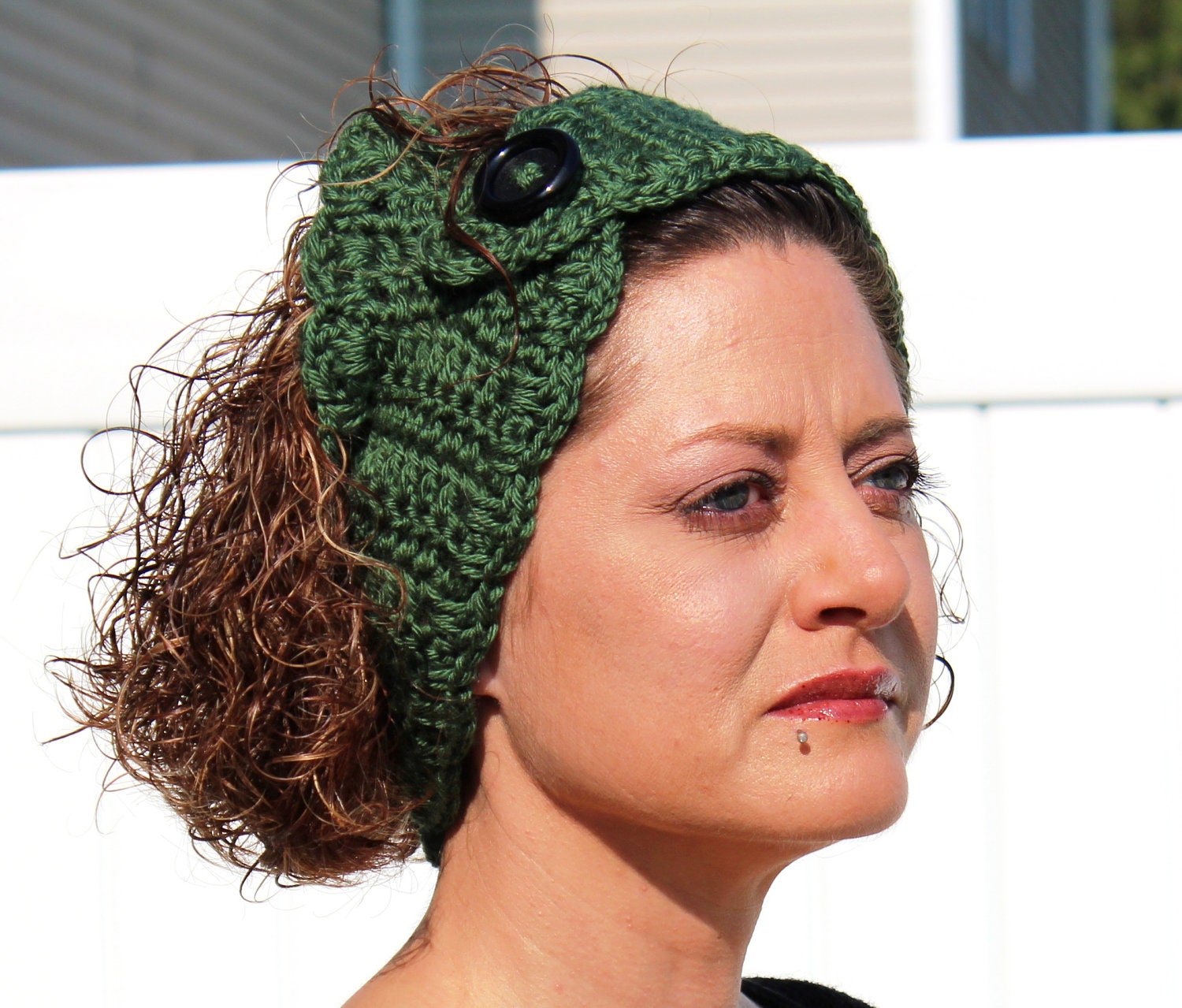 Dark Green Ear Warmer Headband Crochet - GuRuOriginals