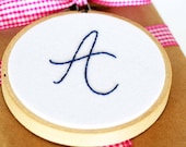 Monogram embroidery hoop / customized initial / cursive writing home decor / 3 inch size / blue embroidered gift tag