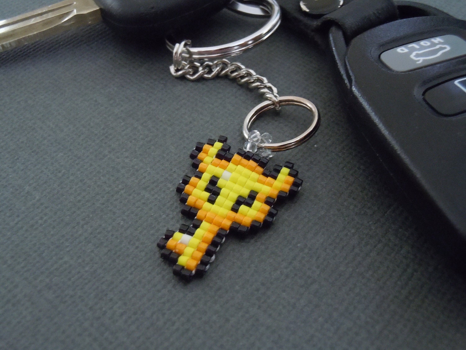 Hand Woven Seed Bead Boss Key Pixel Keychain