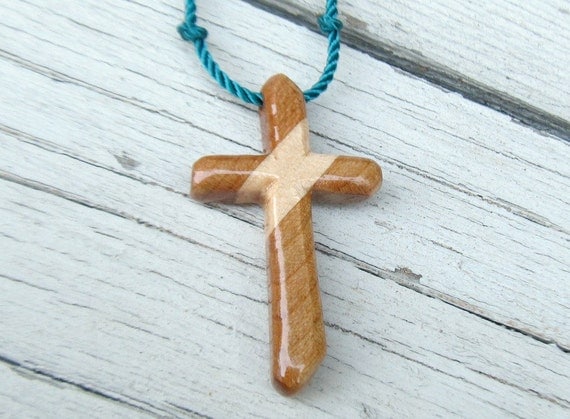 Wood Cross Pendant - Cherry & Maple - Jewelry for Men