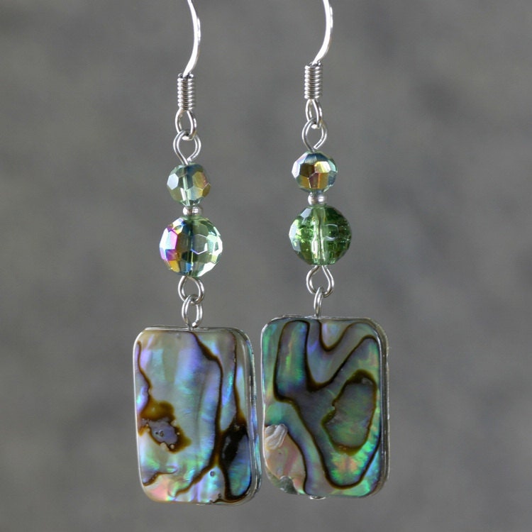 Abalone shell Earrings drop green purple dangle