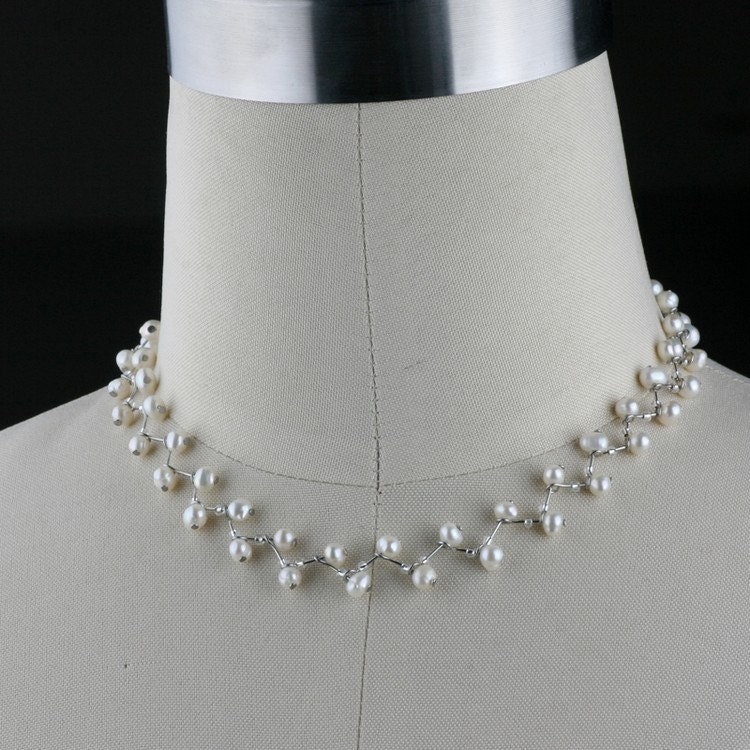 Bridal Pearl earrings drop dangle zigzag wire