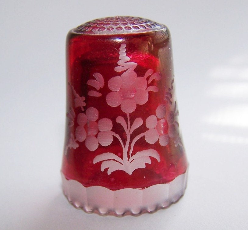 Antique Red Bohemian Glass Thimble, c. 1880