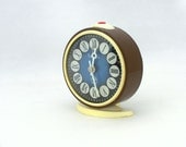 Vintage alarm clock brown / blue made in Russia 70s