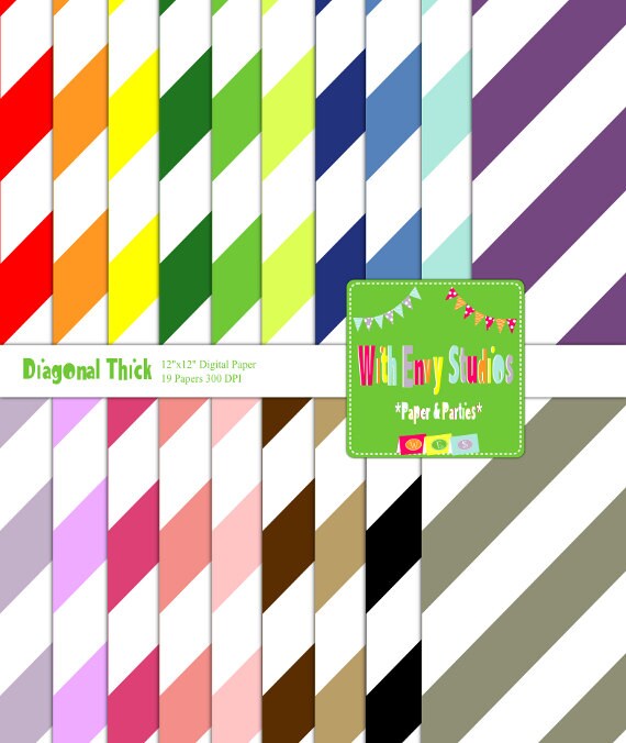 INSTANT DOWNLOAD Digital Scrapbook Paper Set-Diagonal Thick, rainbow Il_570xn