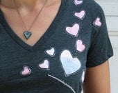 Valentine's - Limited edition womens organic t shirt - charcoal grey / tie dye "Love-ectomy" tee with applique hearts