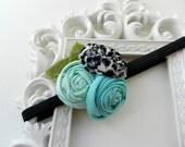 Christmas Baby Headband - Newborn Headband - Holiday Headband - Tiffany Blue Hairclip - Photo Prop - Fabric Flower Headband