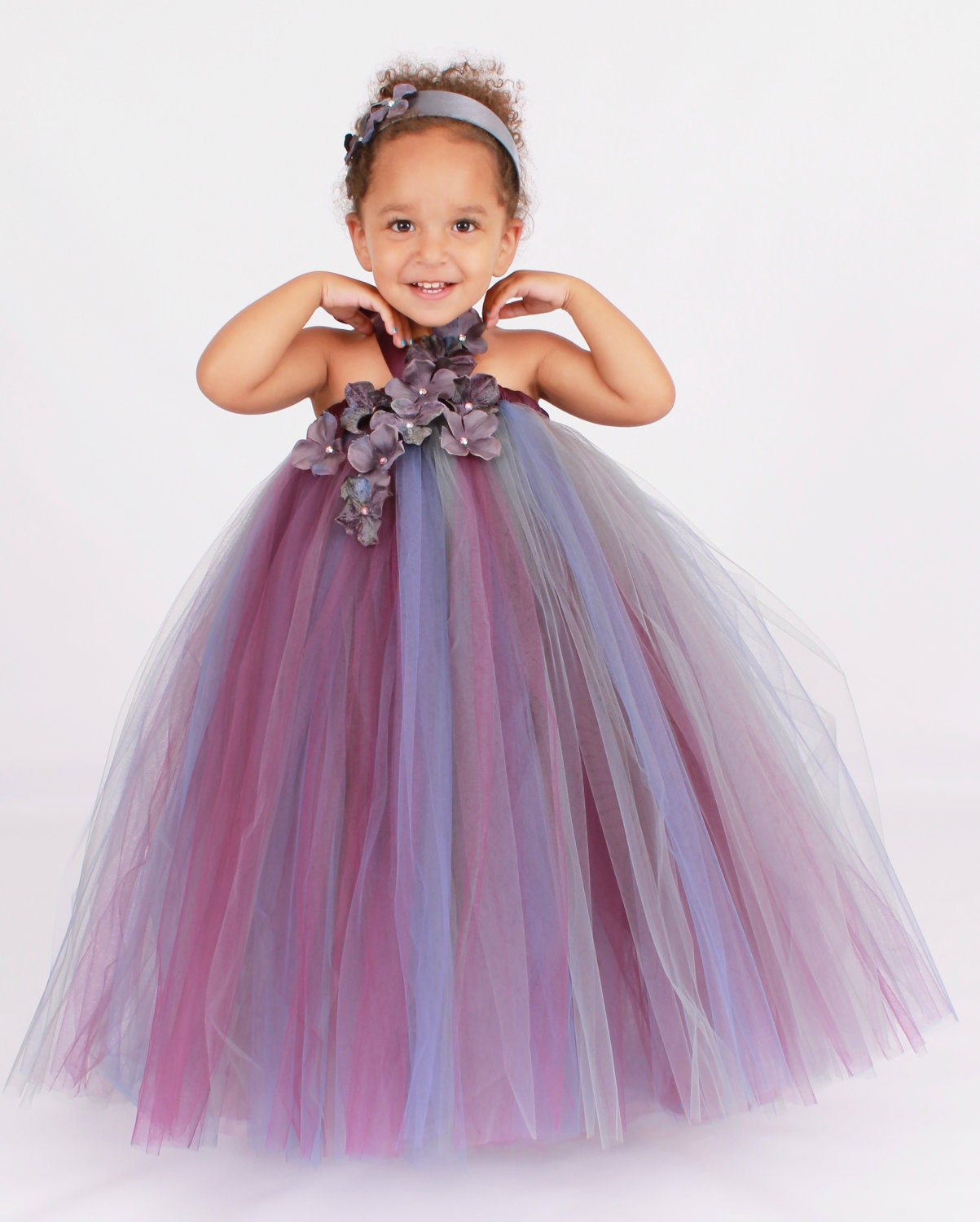 Flower Girl Tutu Dress - Purple & Grey - Grape Dusk- 12 Month to 2 Toddler Girl Il_570xn