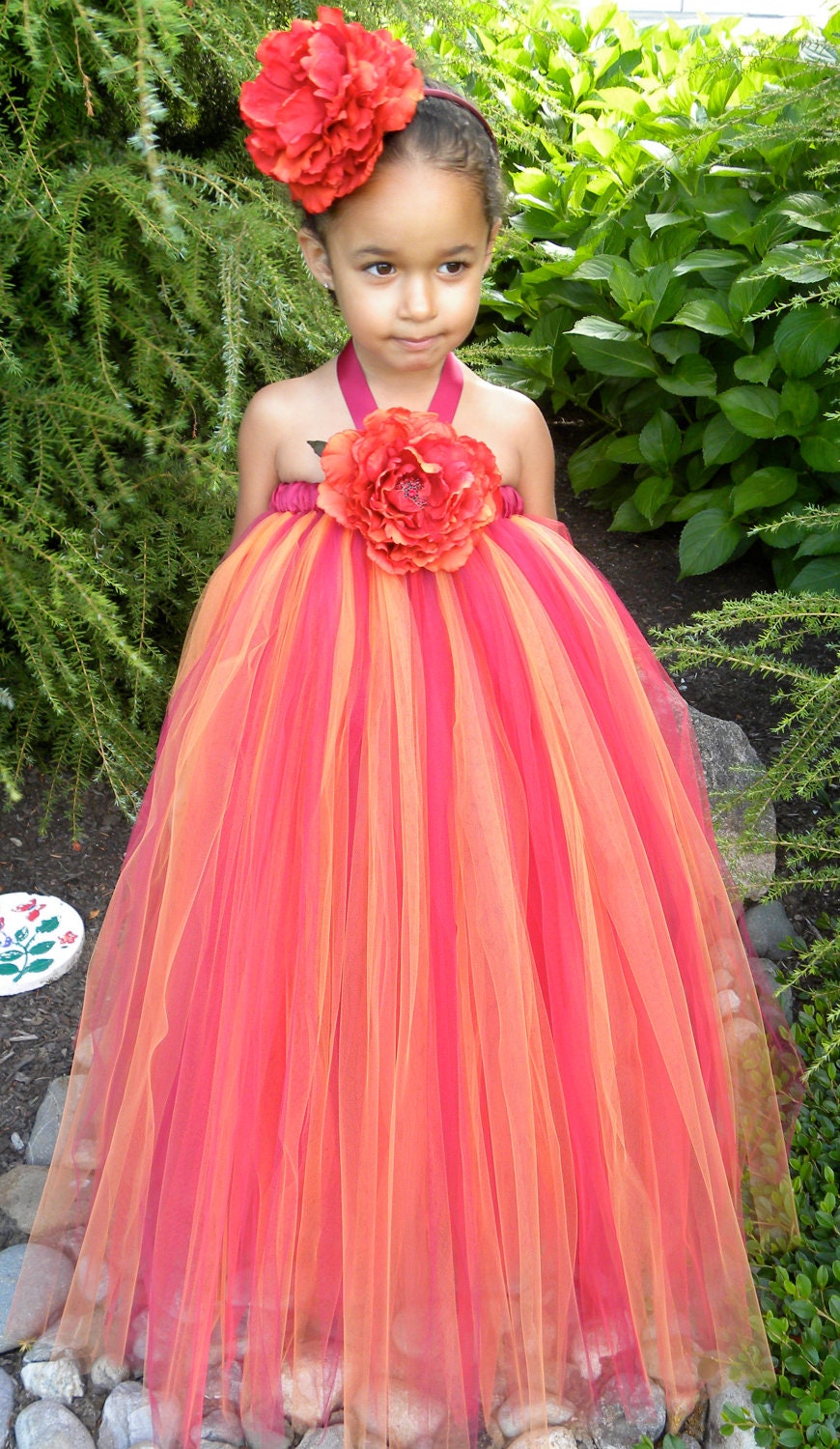Flower Girl Tutu Dress - Red & Orange - Alluring Autumn - 12 Month to 2 Toddler Girl Il_570xn