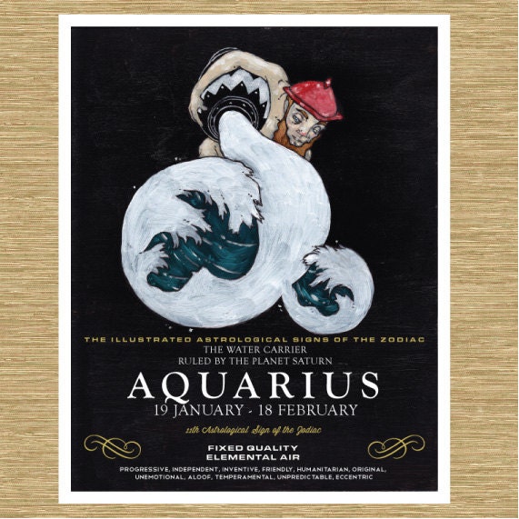 Illustrated Zodiac Aquarius the Water Carrier 8" x 10"