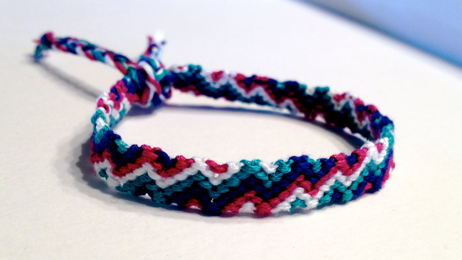 Ascending Zig Zag Friendship Bracelet - Pink, Teal, White & Blue