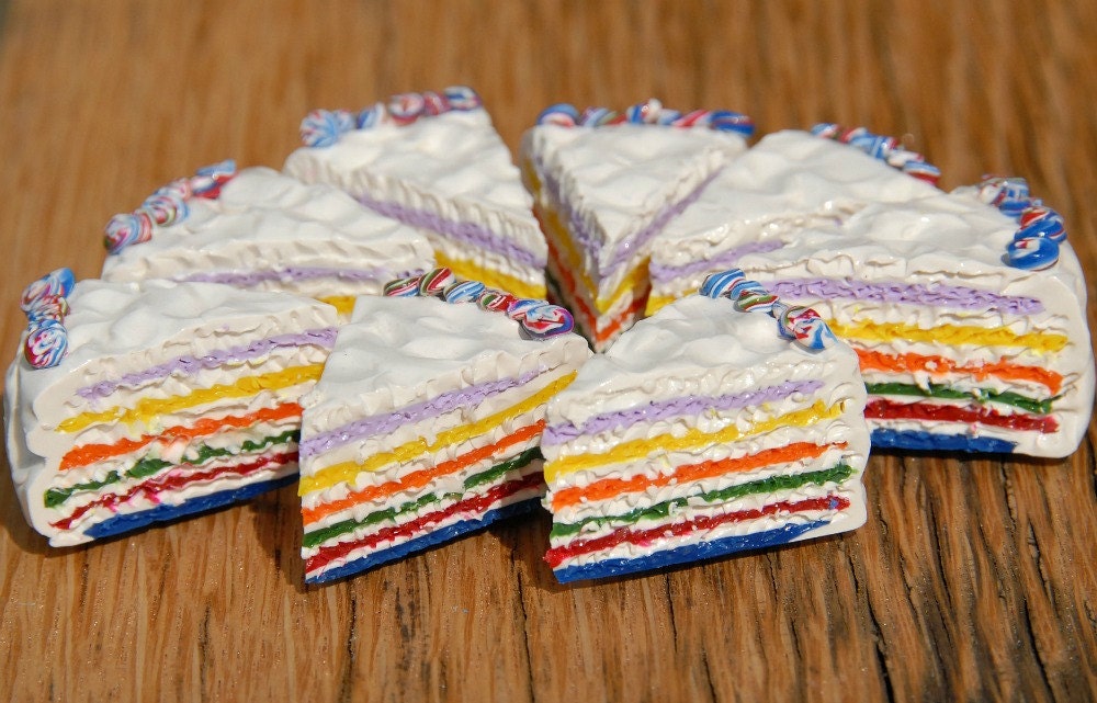 Rainbow Cake Magnet Set Polymer Clay Food Magnet Hostess Gift Cake Lover
