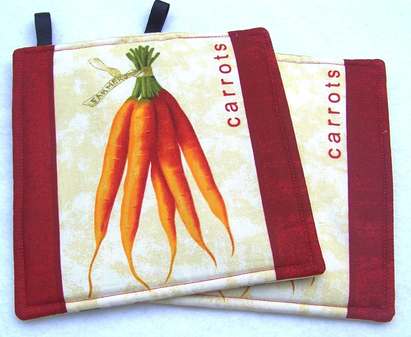 Pot Holders, Set of Two, featuring Carrot bunch