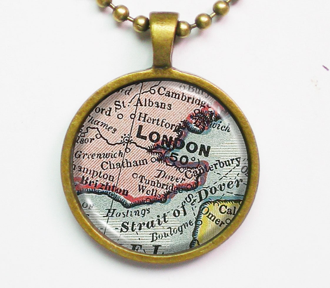 London Map Necklace -Vintage London, England- Vintage Map Series
