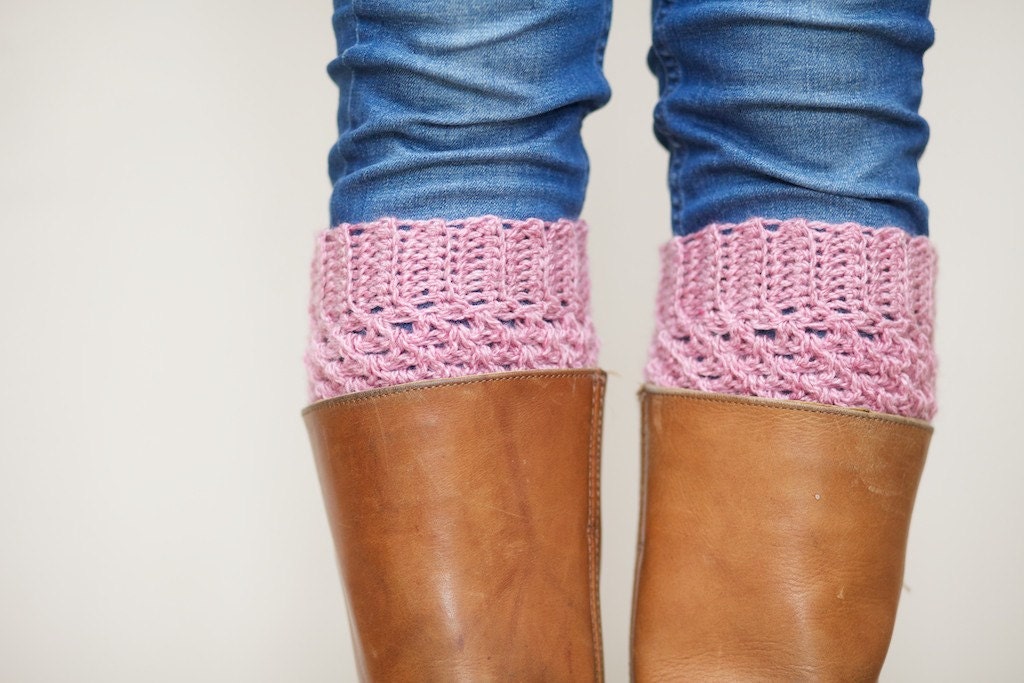 Crochet Boot Cuffs in Dusky Rose - Soft Pink Boot Toppers - leg warmers