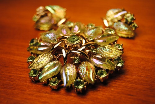 Metal Rhinestone Brooch and Earring set - 3 pieces