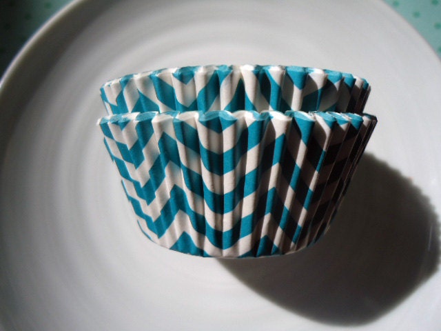 Turquoise Blue Chevron Cupcake Liners - Chevron Baking Cups (50) - SALE - SAVE 15%