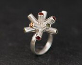 Sapphire Ring - Multi Color Sapphire Particle Collision Cluster Ring - Size 5.5 - Free Shipping