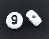 50% Off Sale Letter Beads Number 9 Black and White 7mm flat 25 pcs