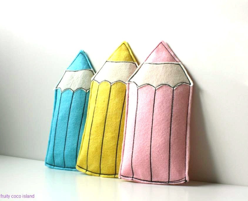 ONE Felt tooth fairy pillow , nursery decor , colored  pencils , tiny felt pillow  , funny  kids room decoration