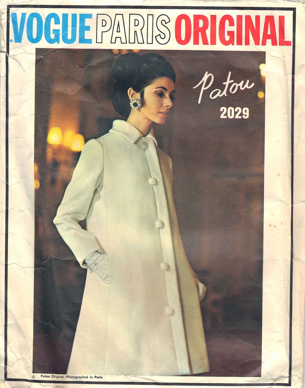 Vintage Patou Vogue Paris Original Sewing Dress Pattern 2029, Size 14, Bust 36, 1960s High Fashion Designer