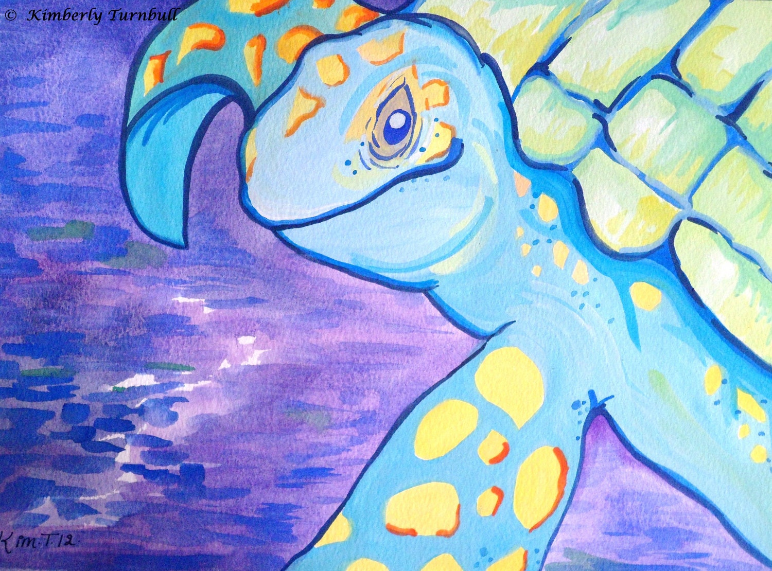 Turquoise Sea Turtle Original Watercolor Painting - Kim.T 2012