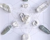IN THE VORTEX  --- framed sacred crystal grid --- kyanite, clear quartz