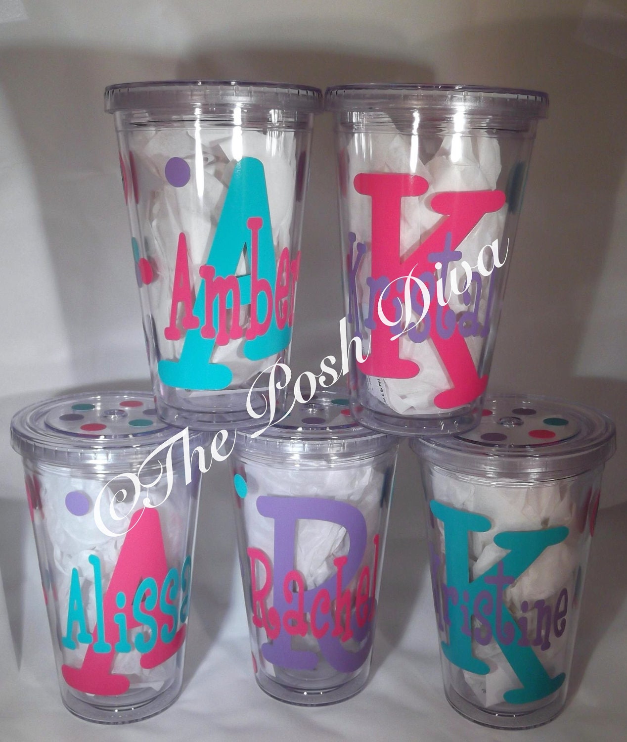 Personalized initial 16 ounce acrylic Tumbler  with straw and lid