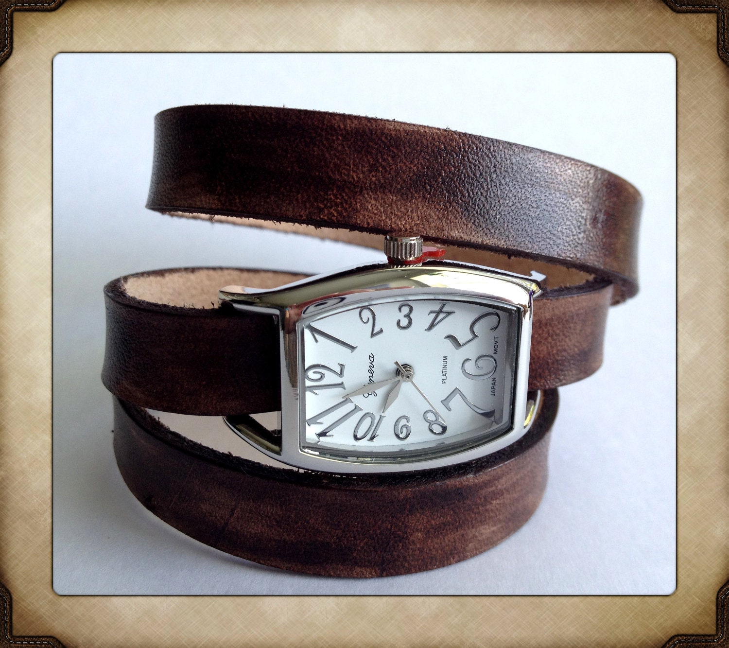 Leather Interchangeable Wrap Watch Cuff Bracelet  - Made to Order - Distressed Walnut Brown - Leave me your wrist measurement