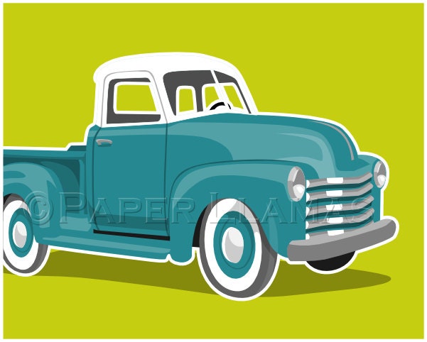 Boy art print - Vintage Truck wall art - White Top auto prints - childrens wall art - pick your colors transportation art