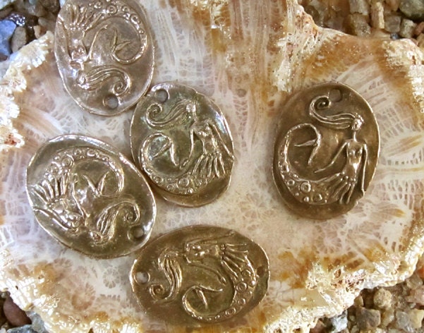 Small Bronze Mermaid Coin Pendant