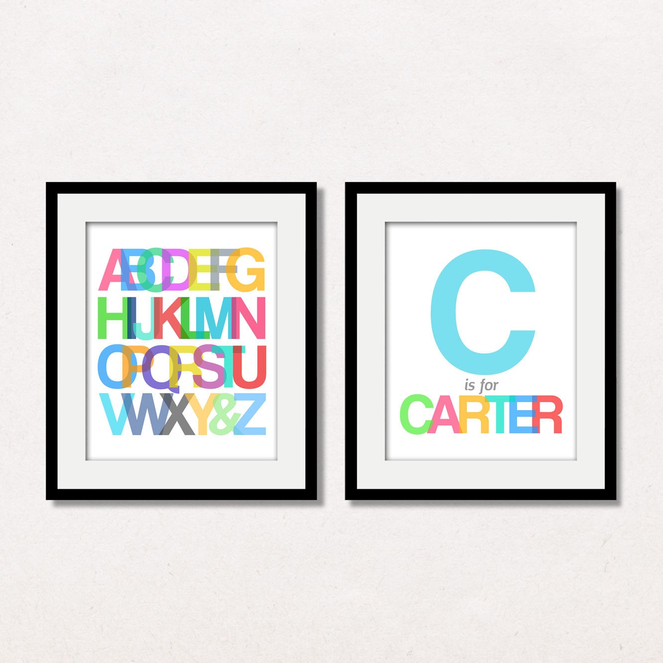 Alphabet Nursery Custom Name Personalized Art Print Wall Poster Baby Kids Room 8 x 10 Typography Playroom, Childrens Decor ABC Two prints