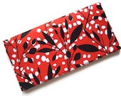 Checkbook Cover, Check Case, Black Leaves on Red