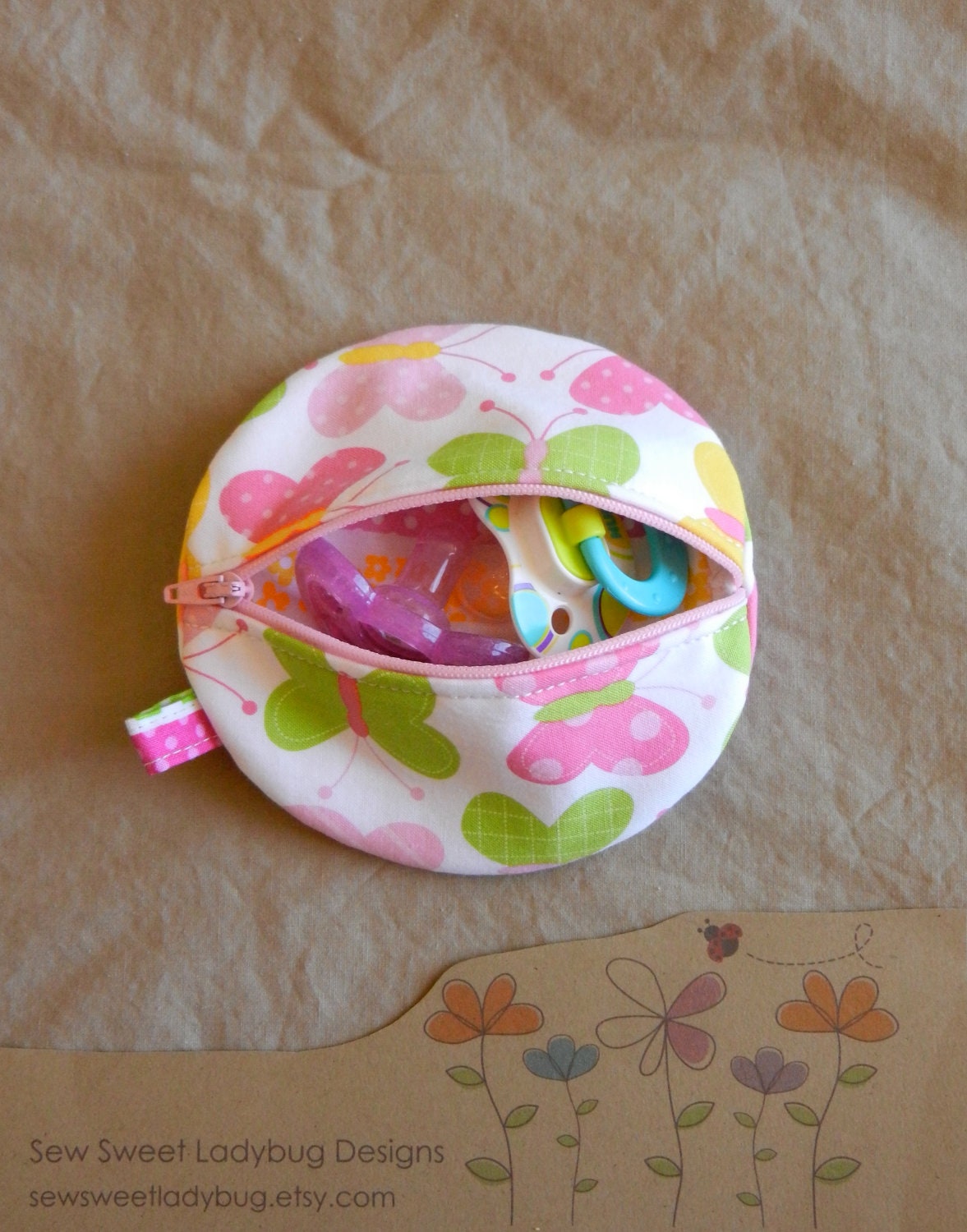 Paci Pod in Robert Kaufman Fabric by Ann Kelle Urban Zoologie Butterflies Timeless Treasures Fabric Tutti Frutti Girl Paci Pod Ready to Ship
