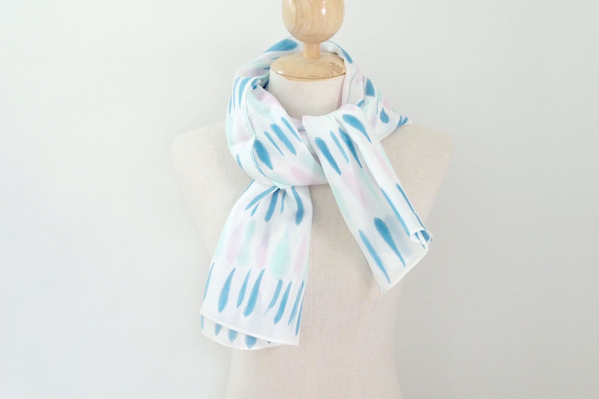 NEW Hand Dyed Silk Scarf : Spring / Summer Fashion - Abstract Brush strokes in Blue, Green and Pink, Gifts for her
