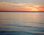 Beach Sunset Photography 8x10, Lake House Decor, Calm Nature Print, Cottage Wall Art, Coral Peach Dark Blue Home Decor, Summer Photography