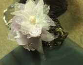 Ring, Victorian , Antiqued brass, pale pink flowers, adjustable