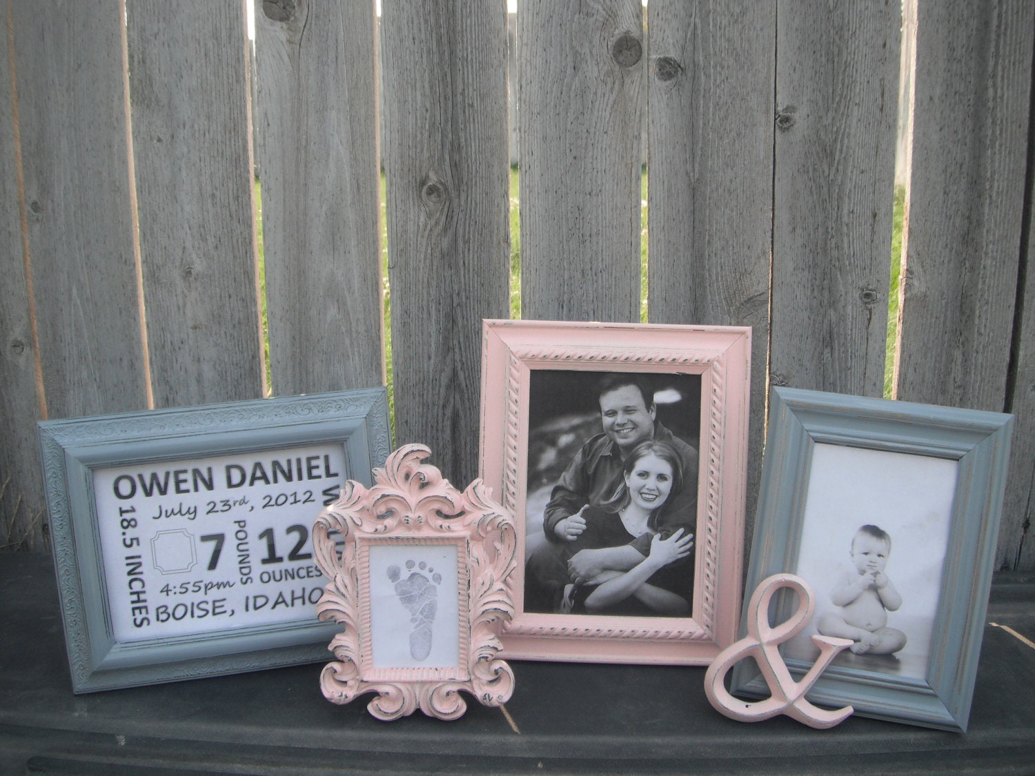 Nursery Decor - PICTURE FRAMES - Baby - Pink and Grey - Shabby Chic - Glass N Backing
