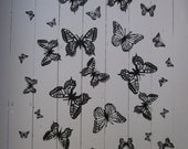 Black paper butterfly 3D wall art a set of 55 pieces --- Make a heart, sunburst, original black and white decor or wedding decor
