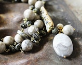 Natural Fossil Coral, 36" Long  Necklace, Brass wire wrapped link.