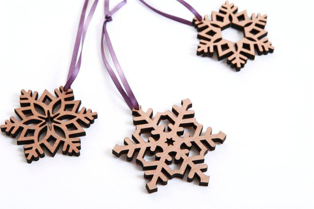 Holiday Snowflake Ornaments, Wood, Laser Cut Wood Snowflake, Wooden Ornament, Sustainable Wood - AKLaser