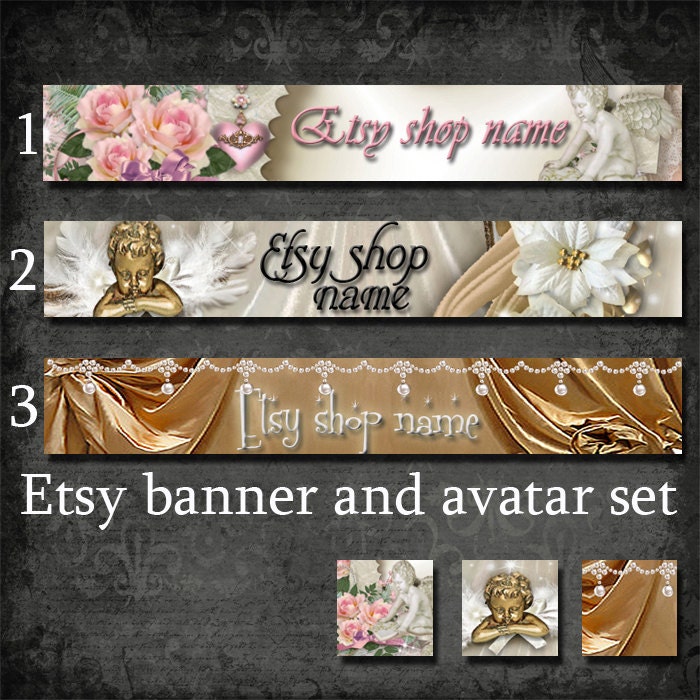 shop banner avatar set-angel,flowers,gold