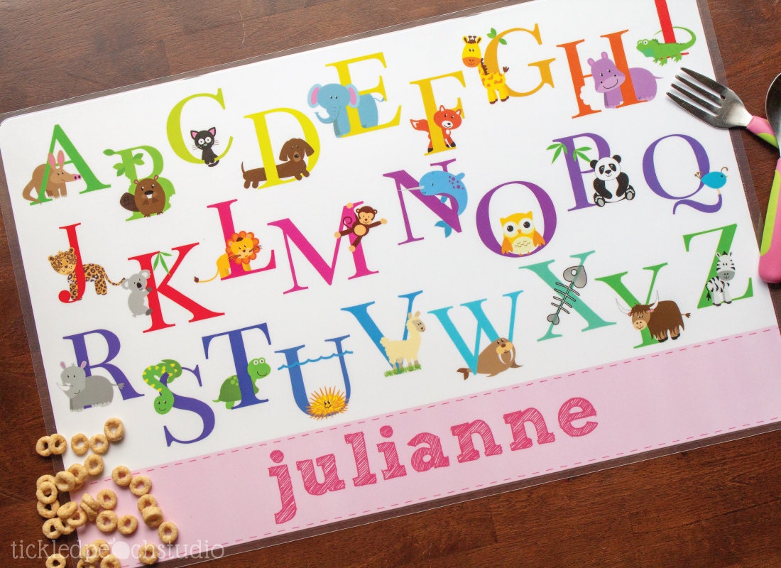 Animal Alphabet Personalized Placemat for Girl - laminated, double-sided - Custom Kids / Childrens Placemat Il_170x135