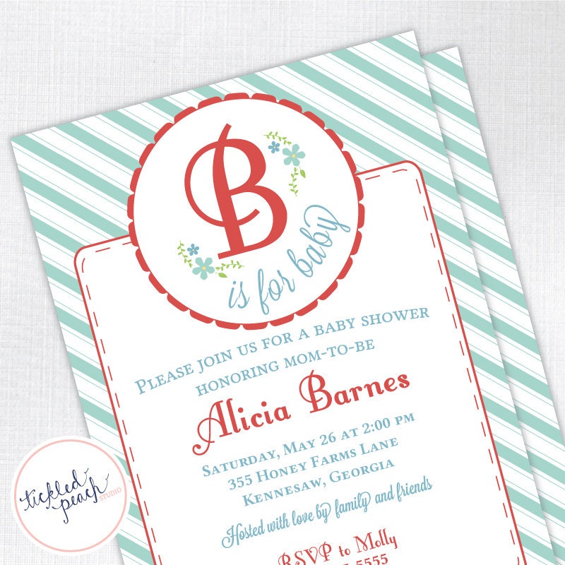 B is for Baby Vintage Baby Shower Invitation - aqua and red - Custom Baby Shower Invite Il_170x135