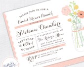 Vintage Mason Jar Bridal Shower Invitation - pink, peach - Custom Bridal Shower Invite - DEPOSIT or digital delivery option Il_170x135