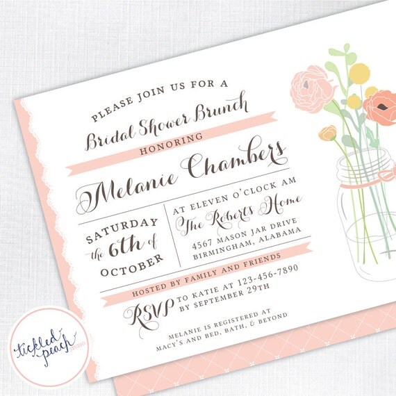 Vintage Mason Jar Bridal Shower Invitation - pink, peach - Custom Bridal Shower Invite Il_570xn