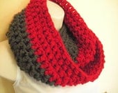 Scarlet and Gray Cowl Infinity Circle Scarf Neckwarmer