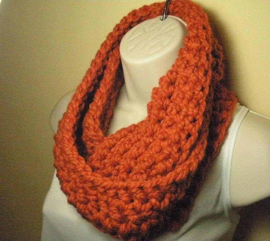 Pumpkin Orange Cowl Infinity Circle Scarf Neckwarmer Wool Blend