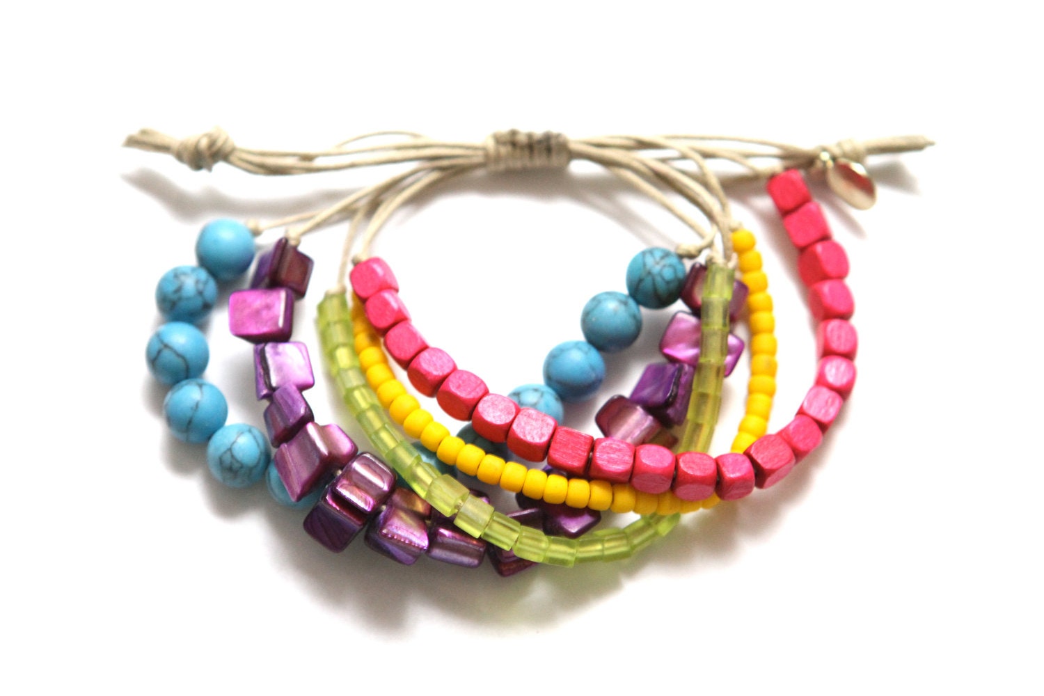 Waxed Cord Colorful Beaded Beachy Bohemian Bracelet